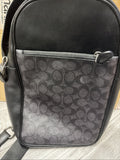 Coach Calf Leather Vertical Sling Style Back Pack Bag Black Signature BNWT