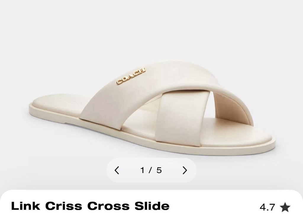 Coach Link Criss Cross Slides Flats Sliders Chalk Leather Uk 6.5 BNIB £225
