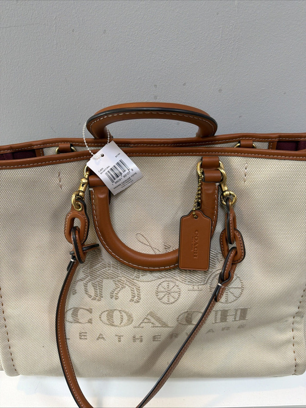 Coach Reese 28 Tote Bag BNWT Horse & Carriage Leather & Natural Canvas
