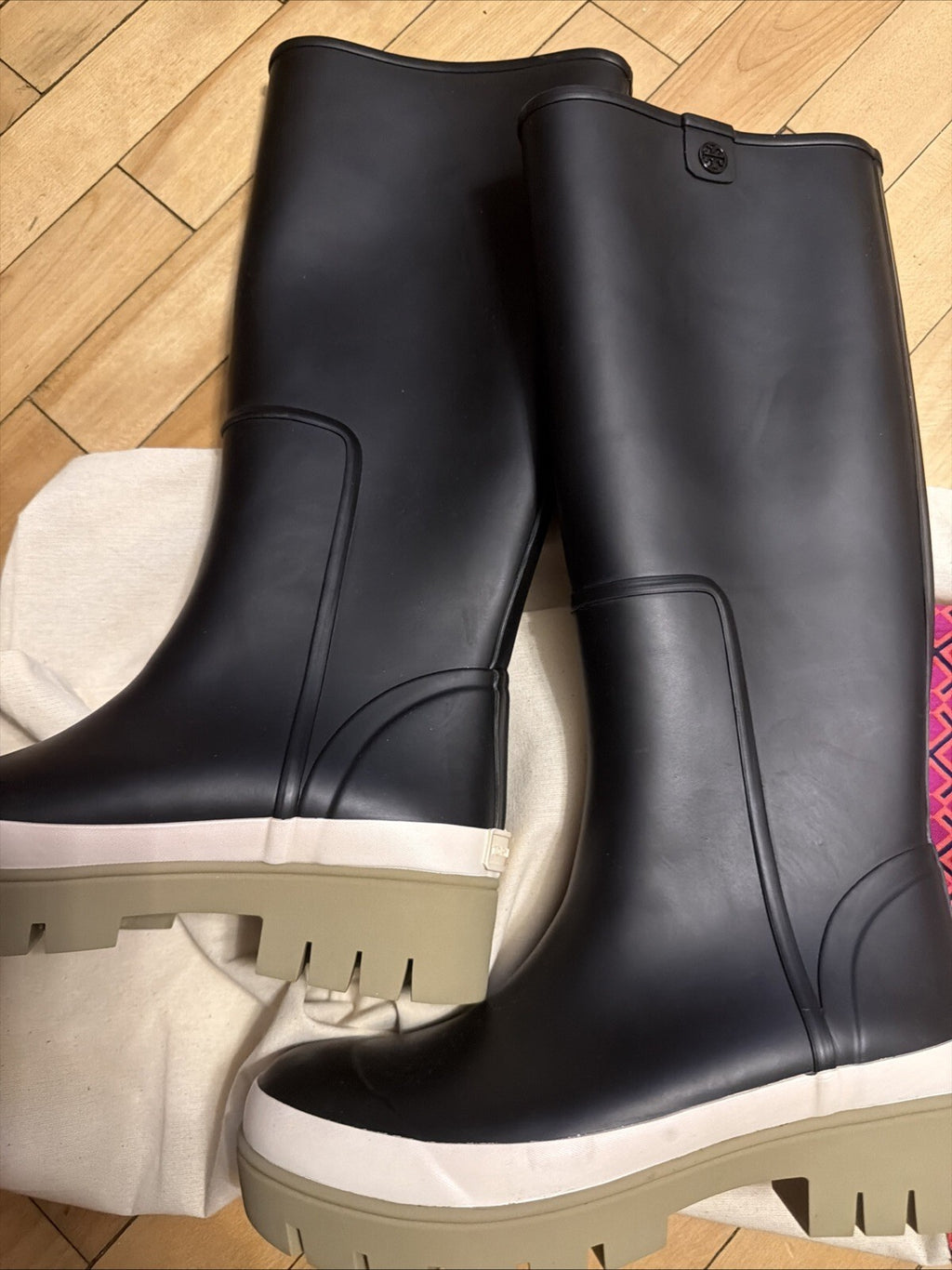 Tory Burch Hurricane Tall Wellington Rain Boots Wellies Uk 3.5 New With Dustbag