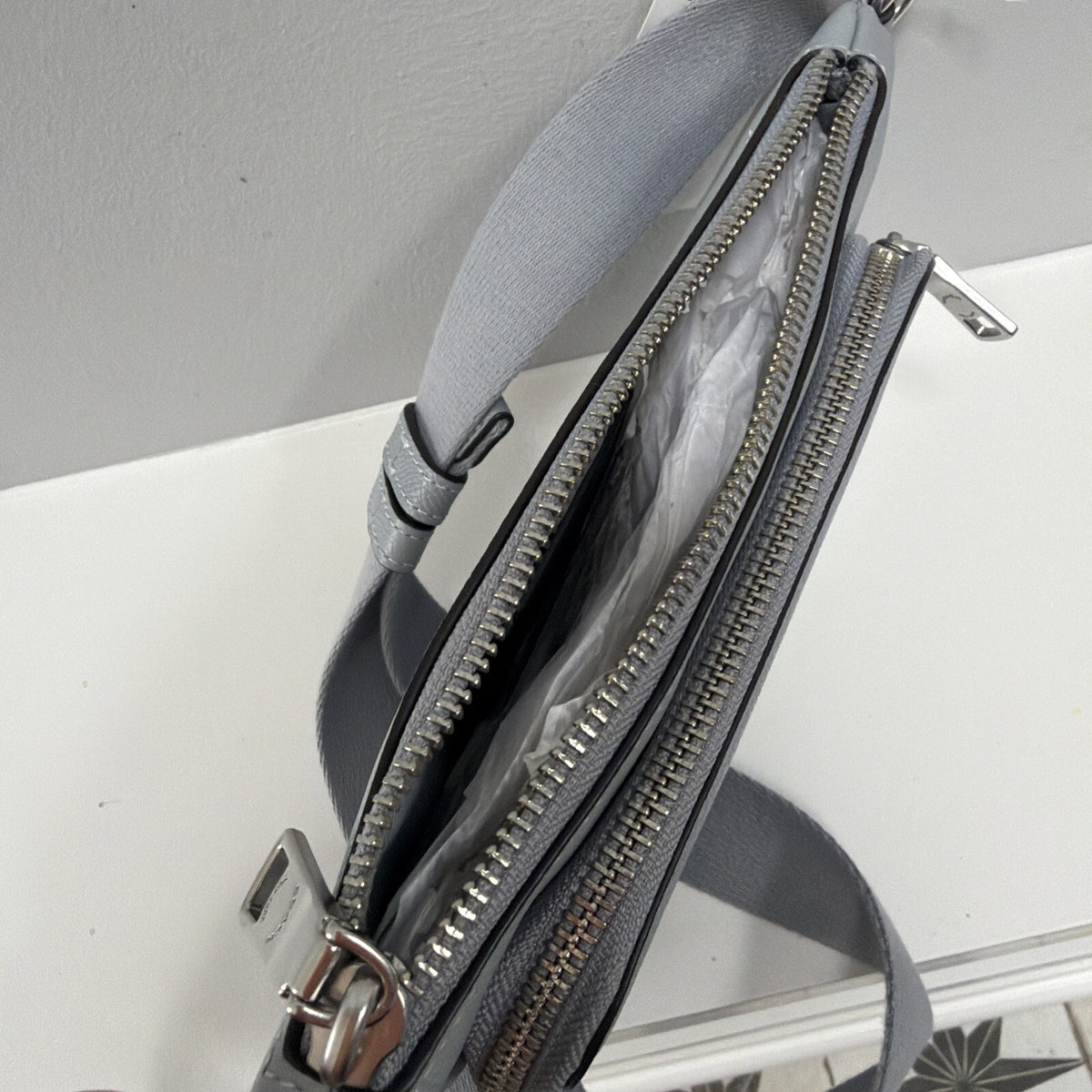 Coach Unisex Blue Grey Crossgrain Leather Belt Bag  BNWT