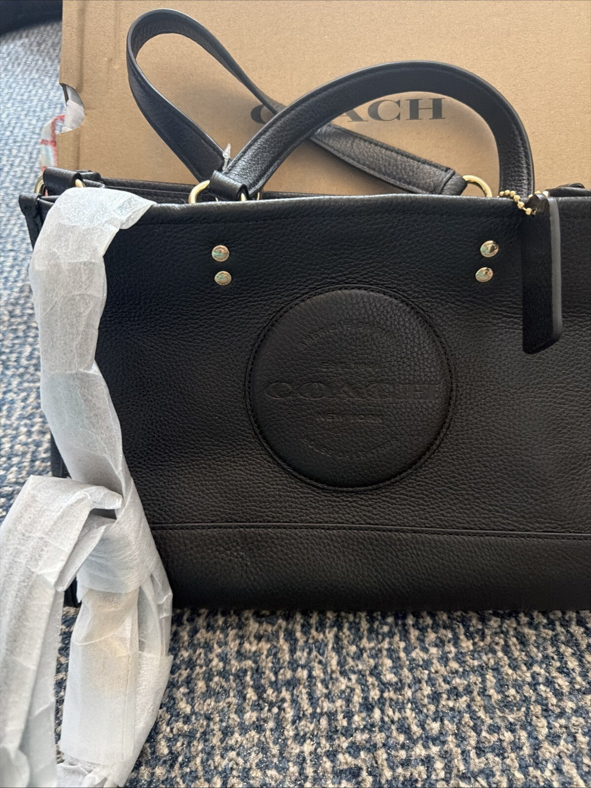 Coach Dempsey Tote Bag 22 With Coach Patch BNWT Black Leather
