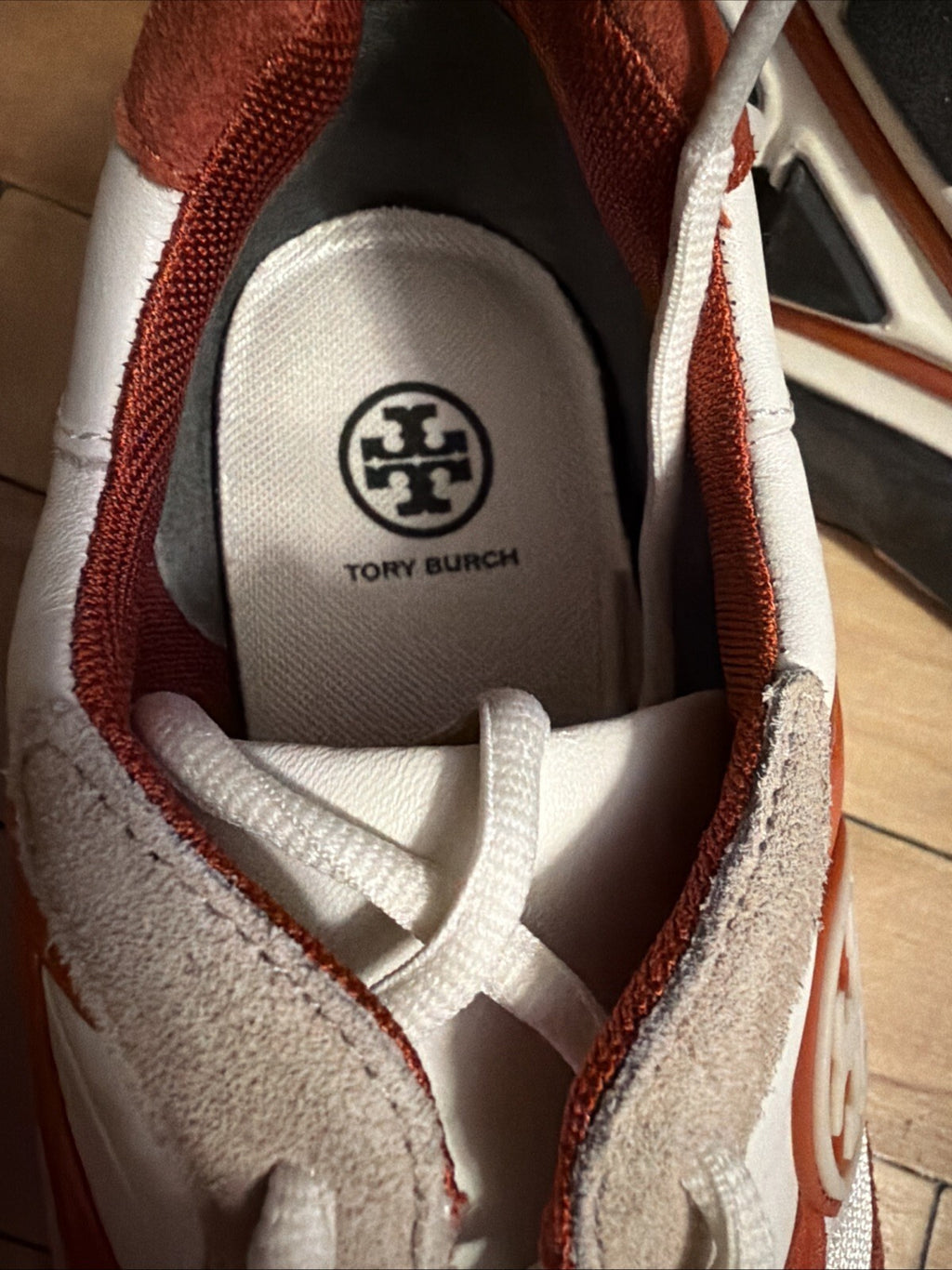 Tory Burch Sawyer Trainer Orange Suede Athletic Shoes Uk 7 New £245