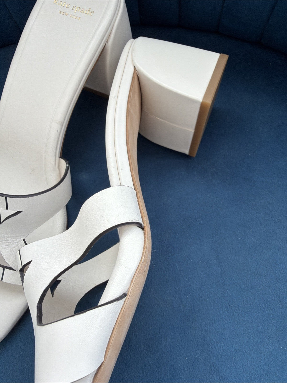 Kate spade Duo Block-Heel Dress Sandals Mules Cream Ivory Leather Uk 7 New