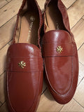 Tory Burch Ballet Loafer Flats Shoes Smoked Paprika Patent Leather Logo BN