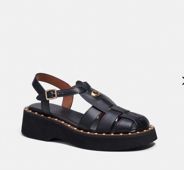 Coach Vivienne Black Leather Chunky Sandals Uk 5 USA 7 BNIB