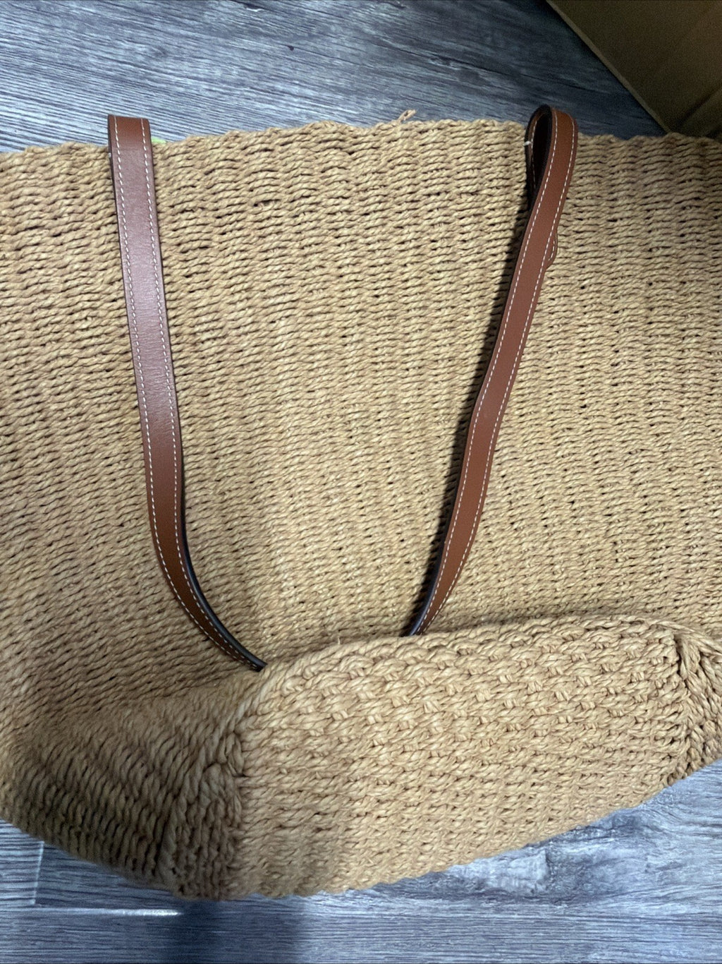 Coach Natural Straw Large Tote Tan Leather New