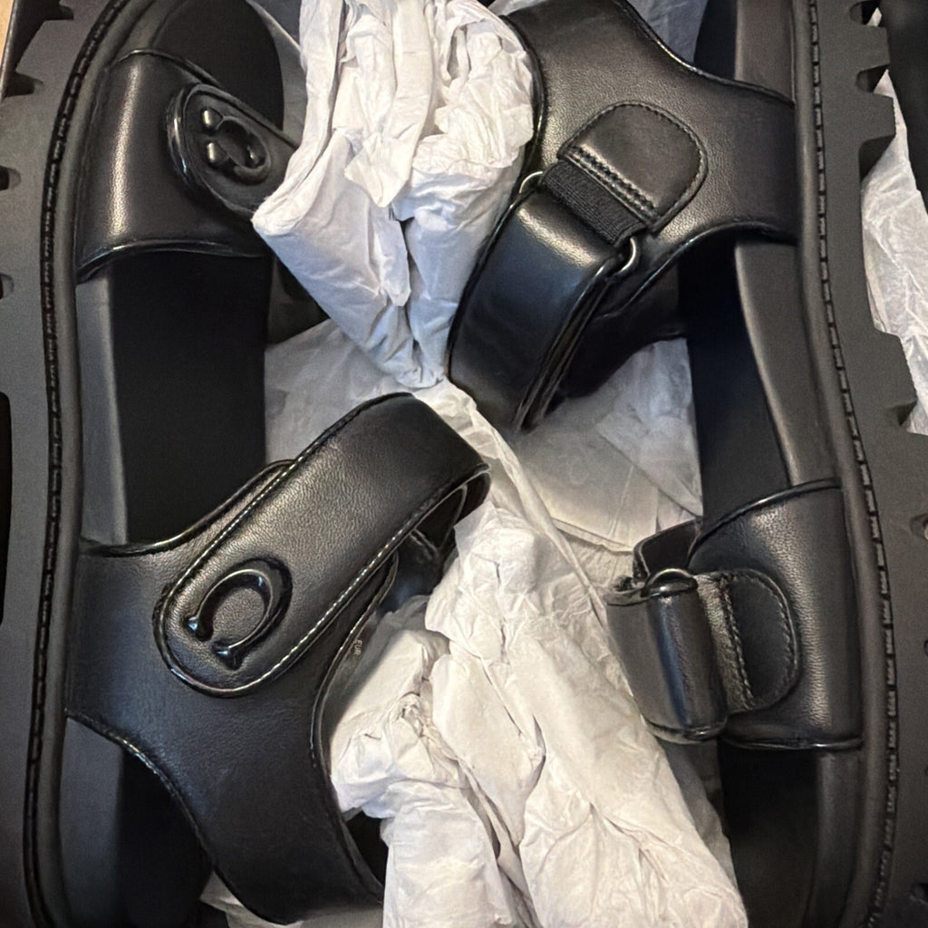 Coach Women Brynn Leather Sandal Black Size Uk 7 USA 9 BNIB