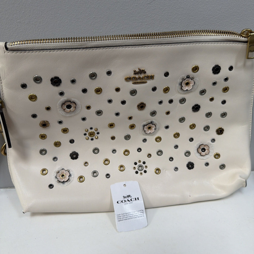 357 Coach Large Charlie leather Pouch clutch/wristlet Ivory Tea Rose Rivets £275