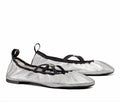 TORY BURCH Soft Scrunch Leather Ballet Flat In Silver Uk 5.5 New