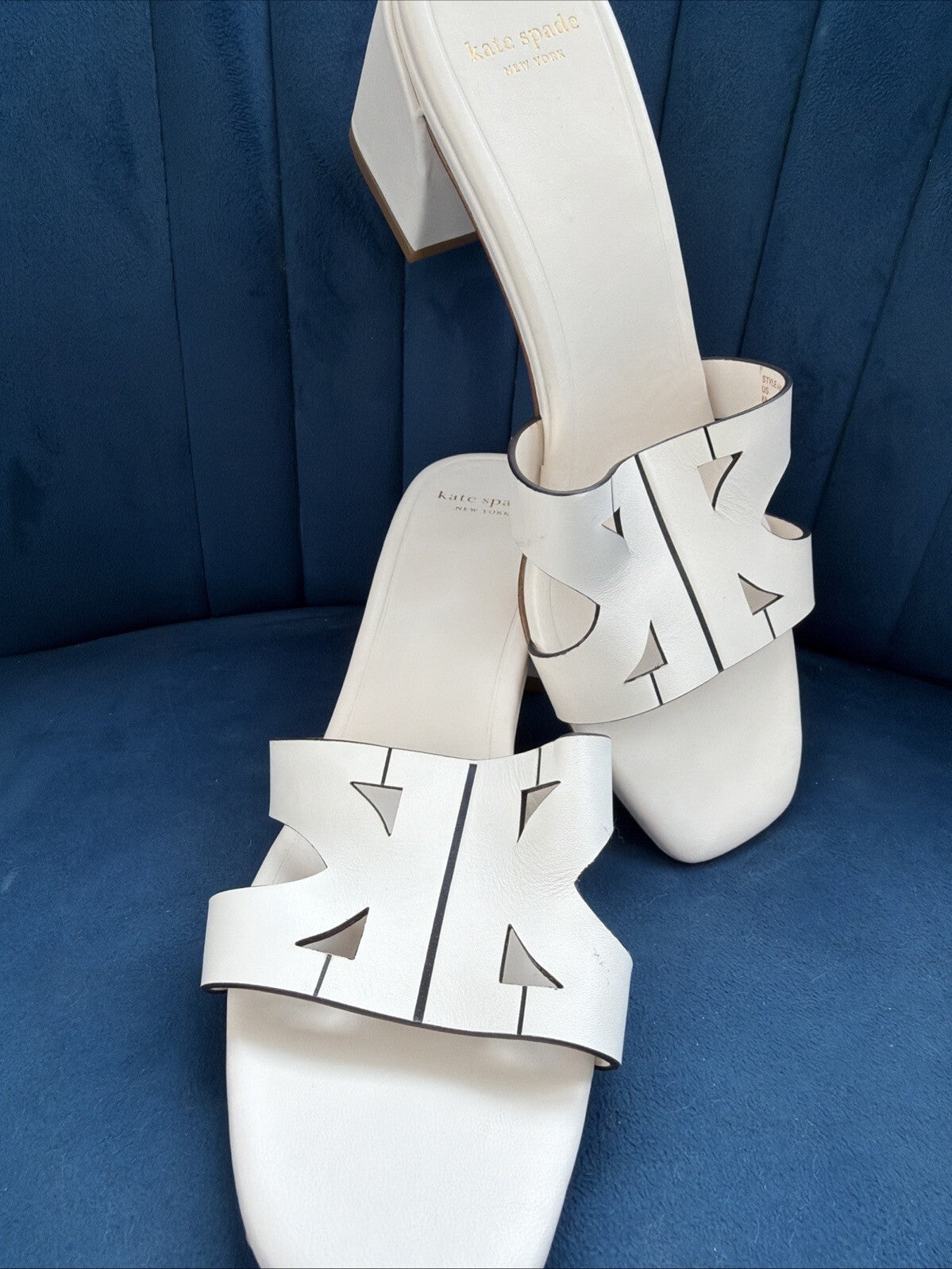Kate spade new york Duo Block-Heel Dress Sandals Mules Cream Ivory Uk 5.5 New