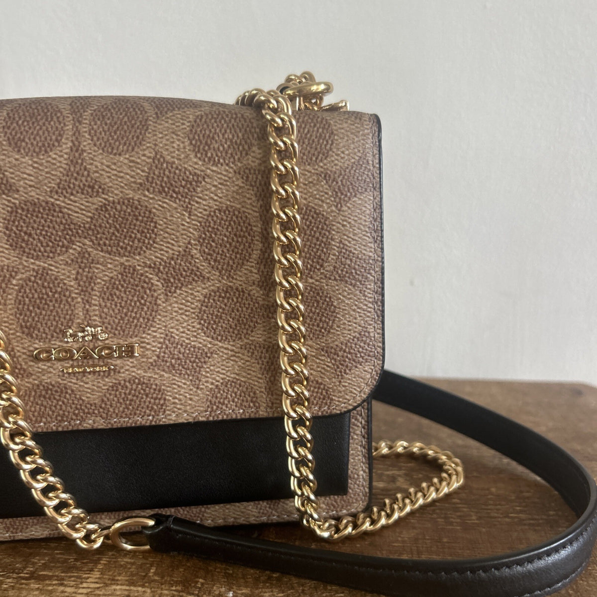 415 Coach Mini Klare Crossbody Bag In Signature Canvas Tan/ Black BNWT