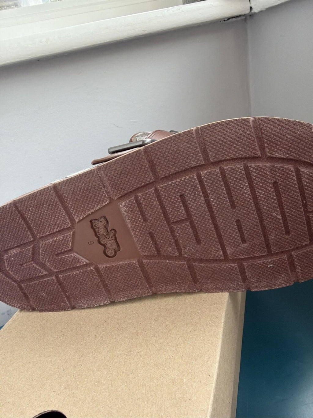 COACH Mens Archival Buckle Clog In Signature Jacquard Slides Oak Brown UK8.5 BN