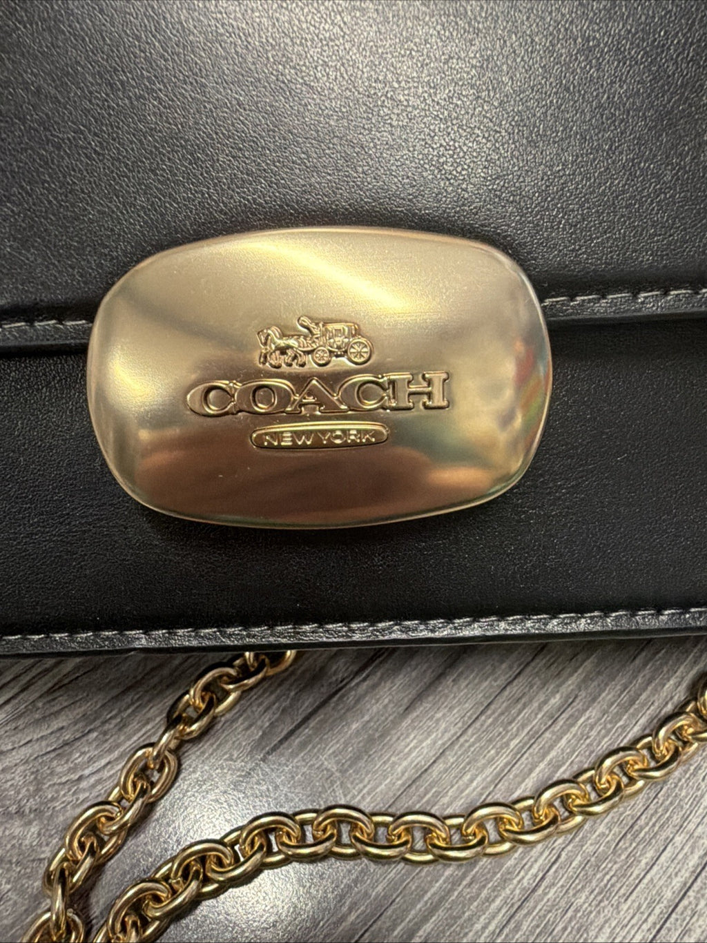 Coach Eliza Flap Crossbody Bag Black Gold New