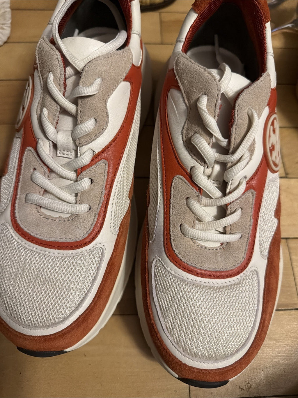 Tory Burch Sawyer Trainer Orange Suede Athletic Shoes Uk 7 New £245