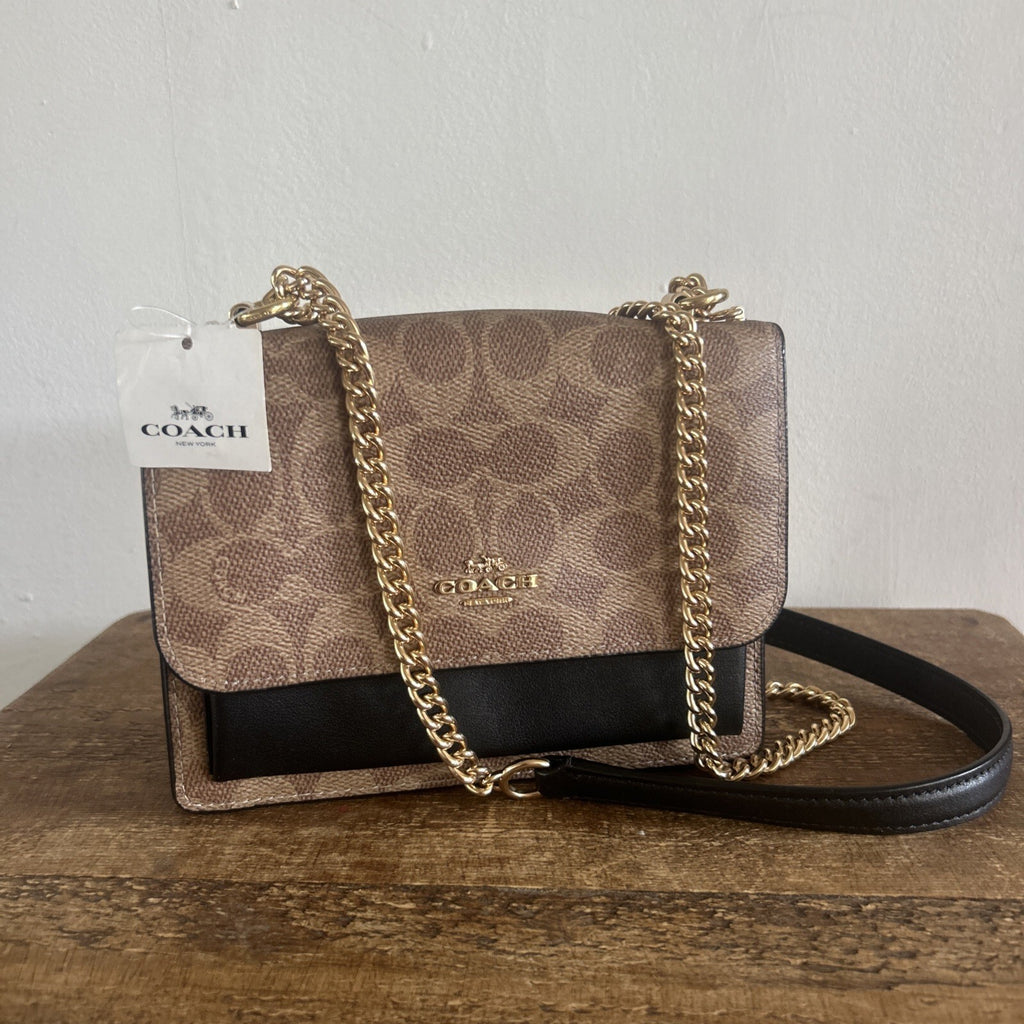 415 Coach Mini Klare Crossbody Bag In Signature Canvas Tan/ Black BNWT