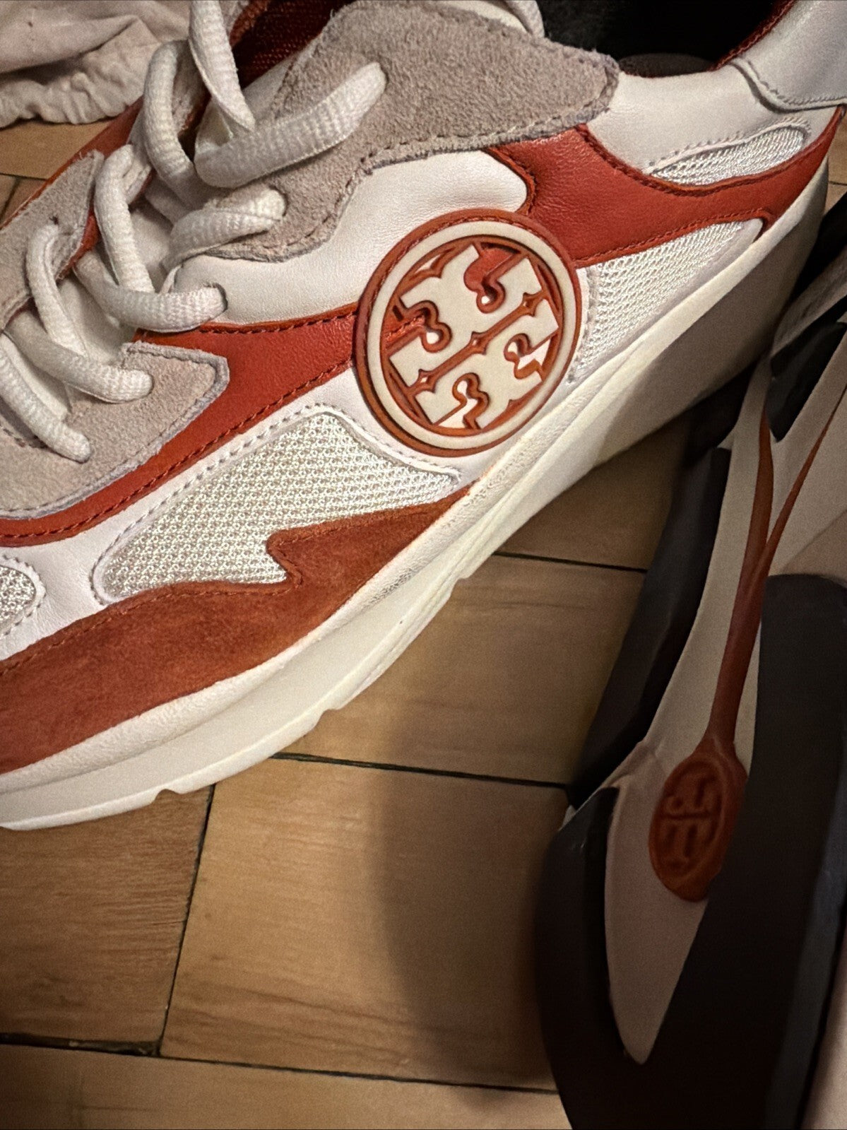 Tory Burch Sawyer Trainer Orange Suede Athletic Shoes Uk 7 New £245