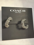 COACH Pave Tea Rose Hoop Earrings In Silver Tone With  CZ Crystals £125 New