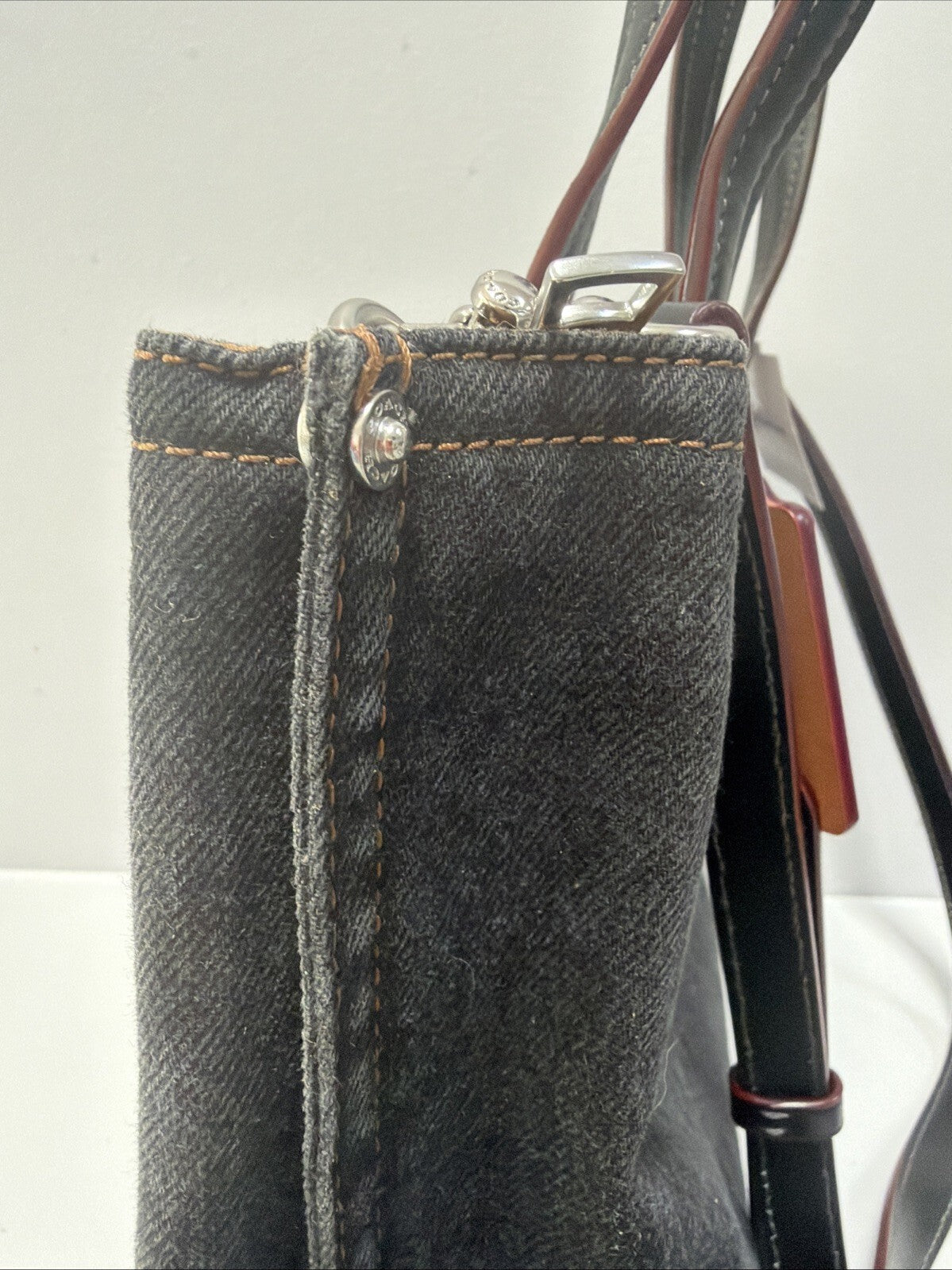 Coach Willow Tote 24 In Black Denim Leather Handles Bucket BNWT Rare!