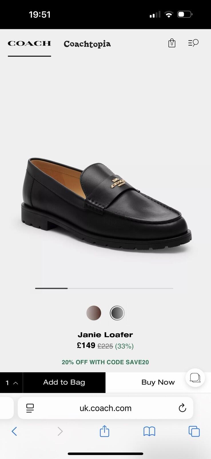 Coach Janie Leather Loafers - Black Size 5 EU 37.5 BNIB