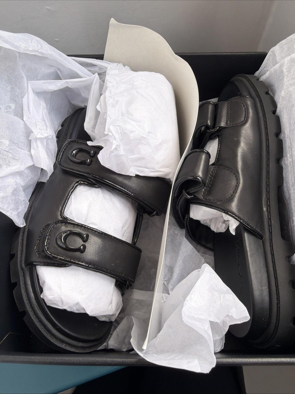 Coach Black Leather Sculpted C Double Band Sandal UK 5 EU37.5 £195 BNIB