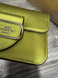 COACH Morgan Square  Cross Body Bag Metallic Citrine Green Leather BNWT Damage