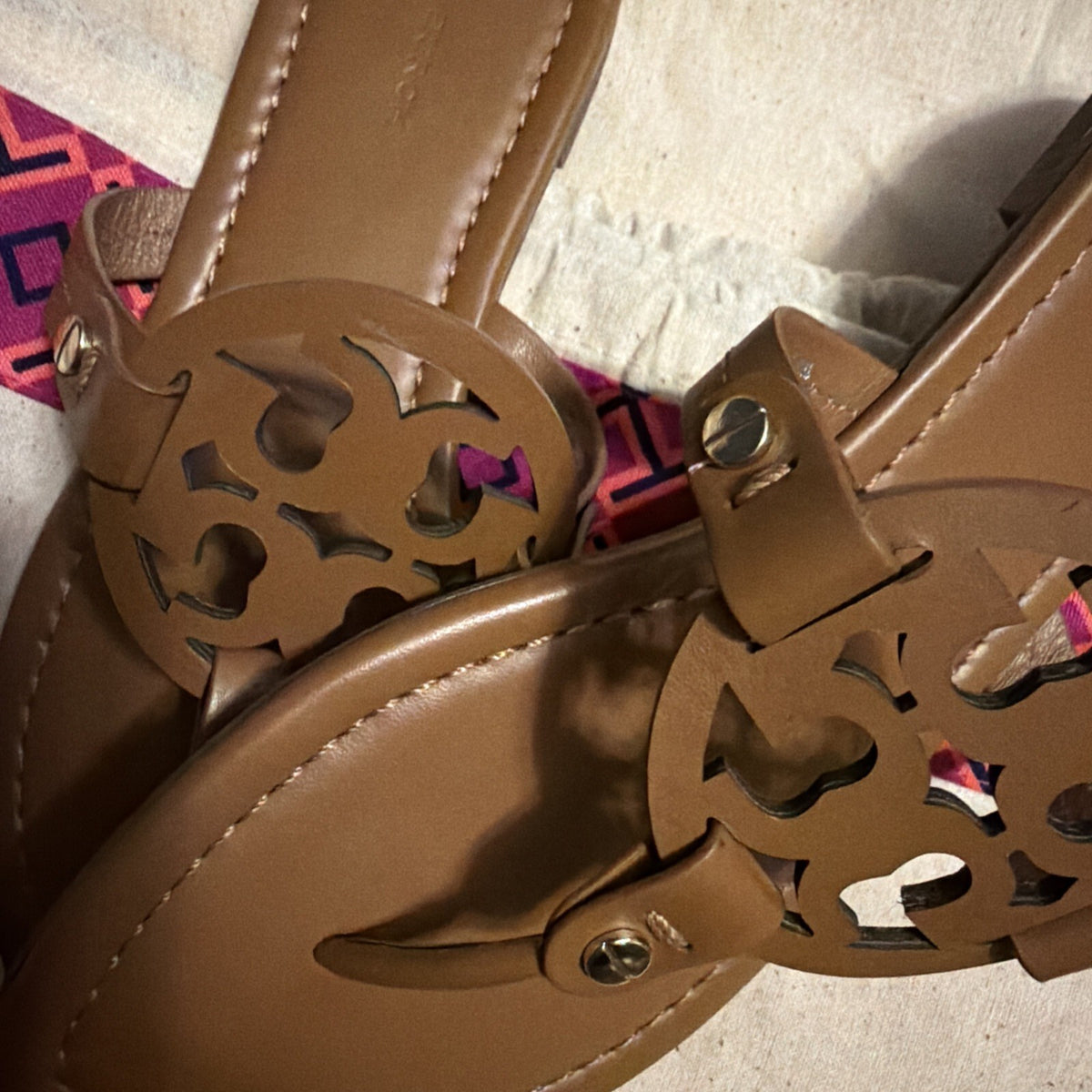 Tory Burch Miller Sandals Flip Flops Tan Leather Uk 5 USA 7.5 New With Dust Bag
