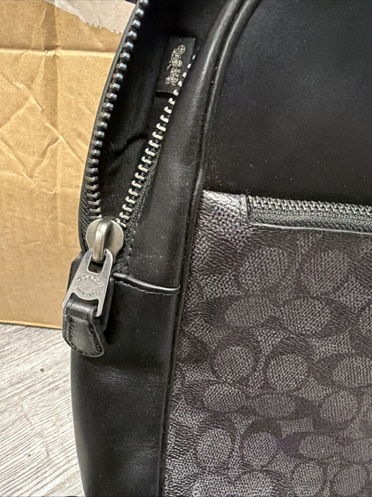 Coach Calf Leather Vertical Sling Style Back Pack Bag Black Signature BNWT