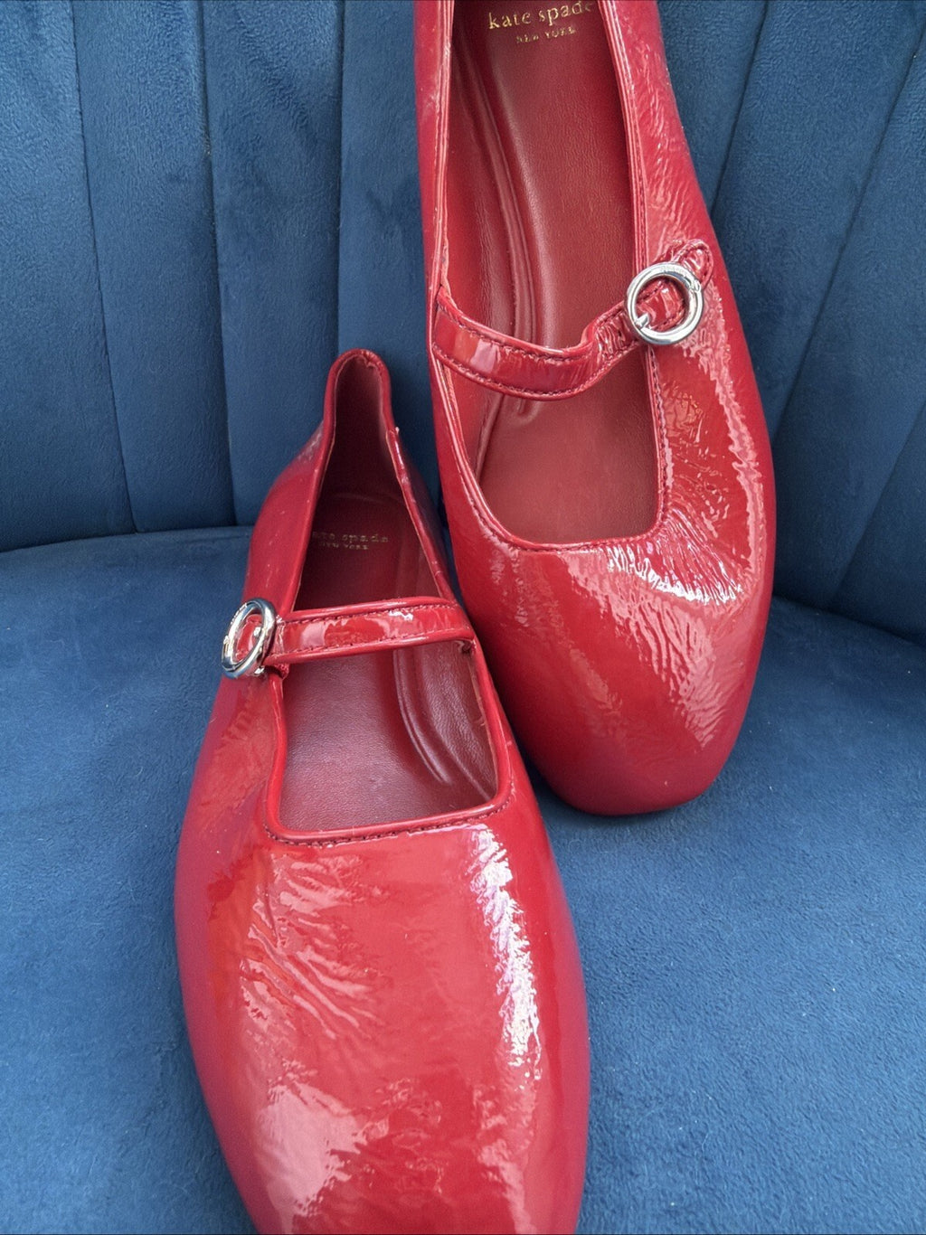 Kate Spade Patent Leather Halo Mary Jane Ballet Flats Red Uk 4 New