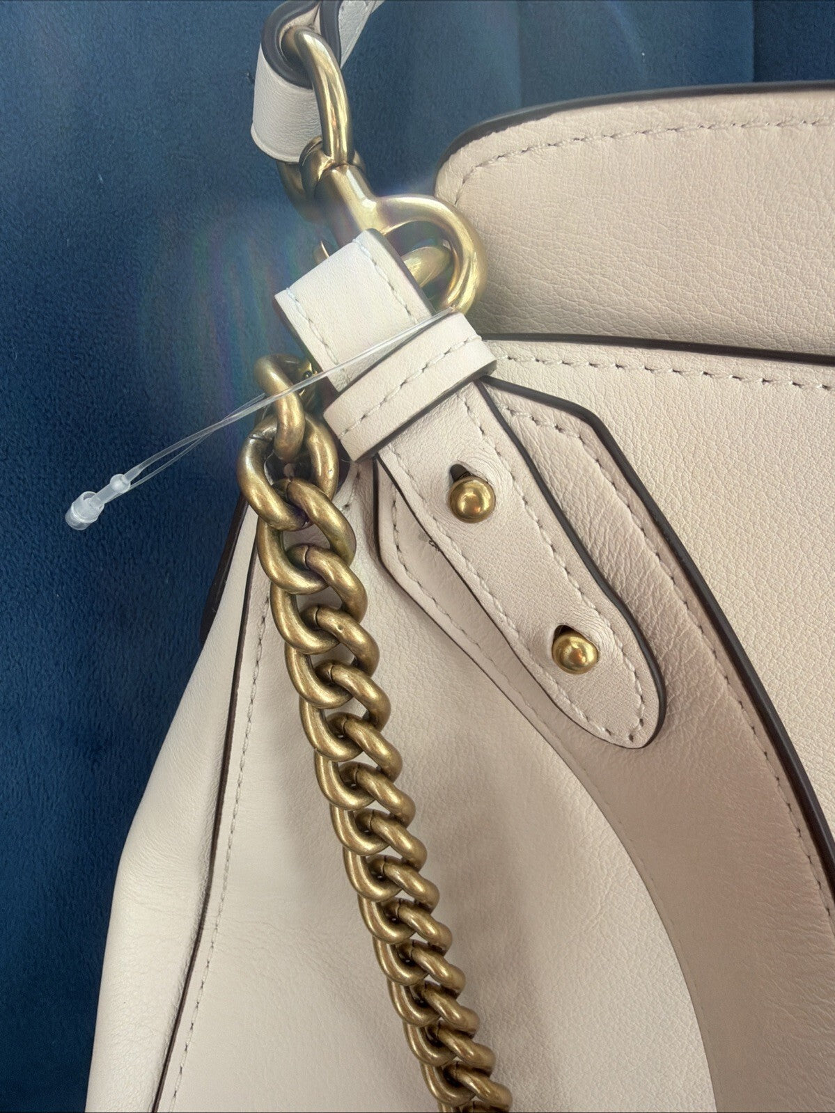 Coach Signature Chain Hobo Shoulder Leather Bag Chalk Ivory New 2 Straps