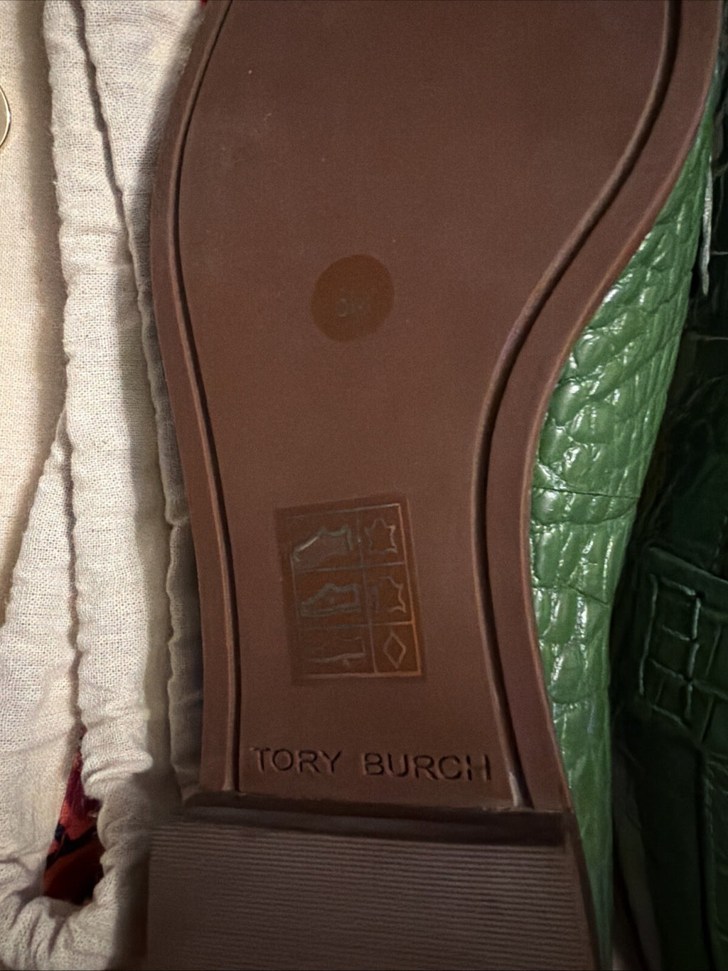 Tory Burch Georgia Green Croc Embossed Leather Loafer Uk 3.5 BN With Dust Bag