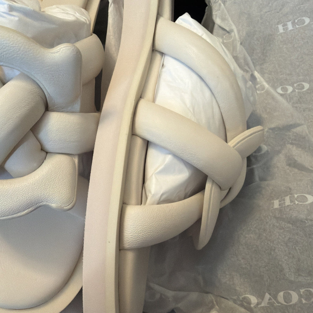 COACH Georgie Chalk Leather Plush Open Toe Sandals Slides Mules UK 7.5 RRP £175