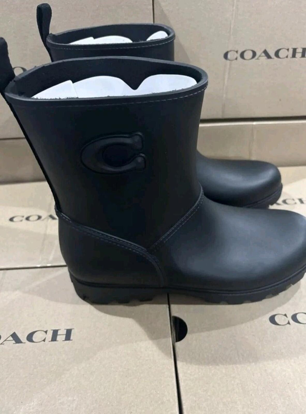 Coach Ryder Rubber Black Short Wellies Boots UK 8 BNIB Rrp £150