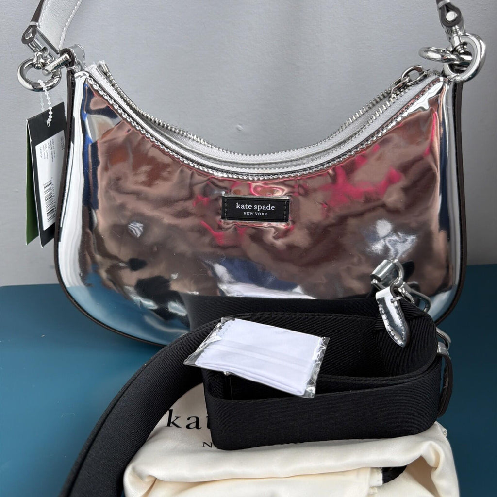 340 KATE SPADE Sam Icon Metallic Small Convertible Crossbody Silver £375 BNWT