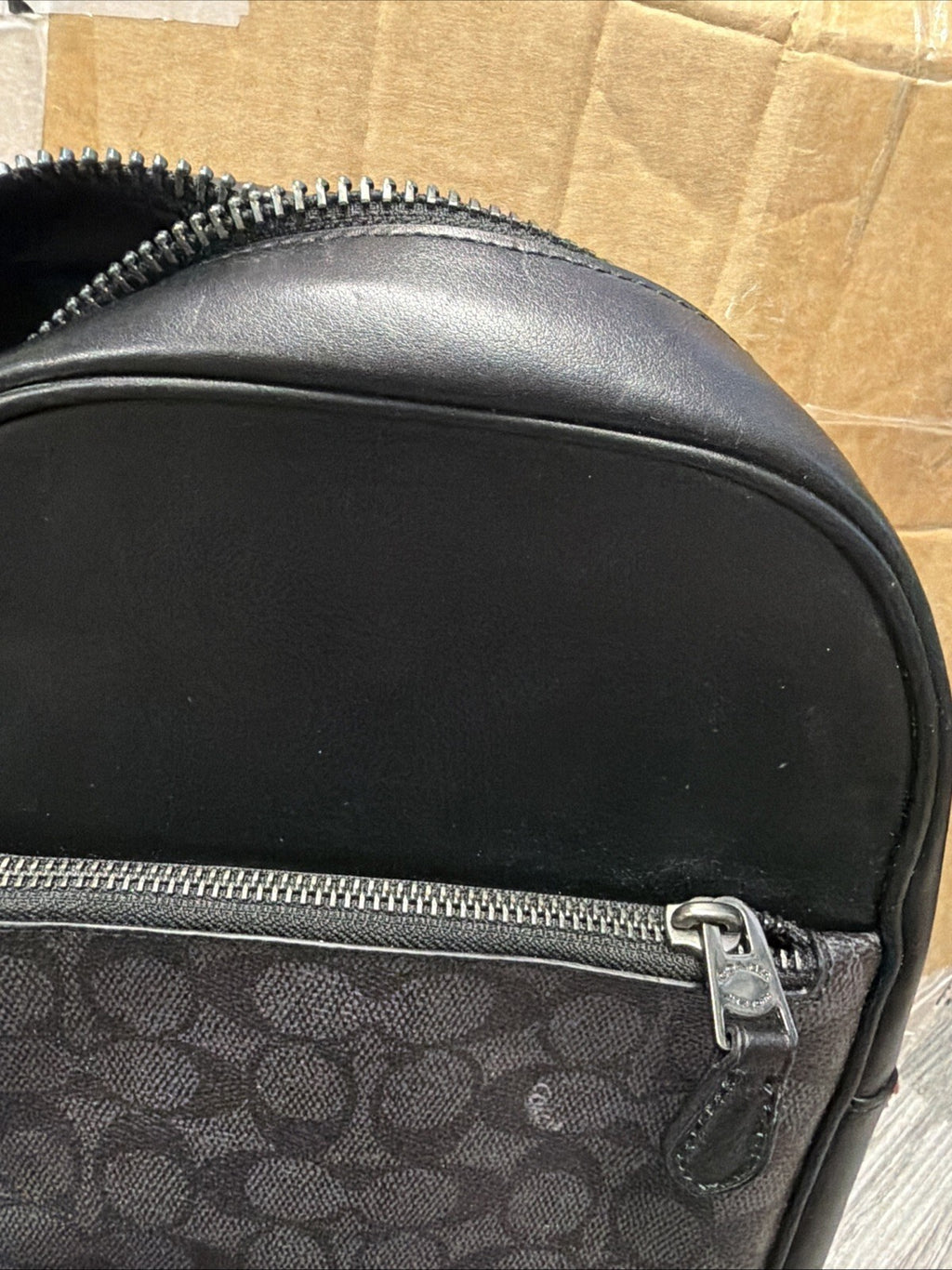 Coach Calf Leather Vertical Sling Style Back Pack Bag Black Signature BNWT