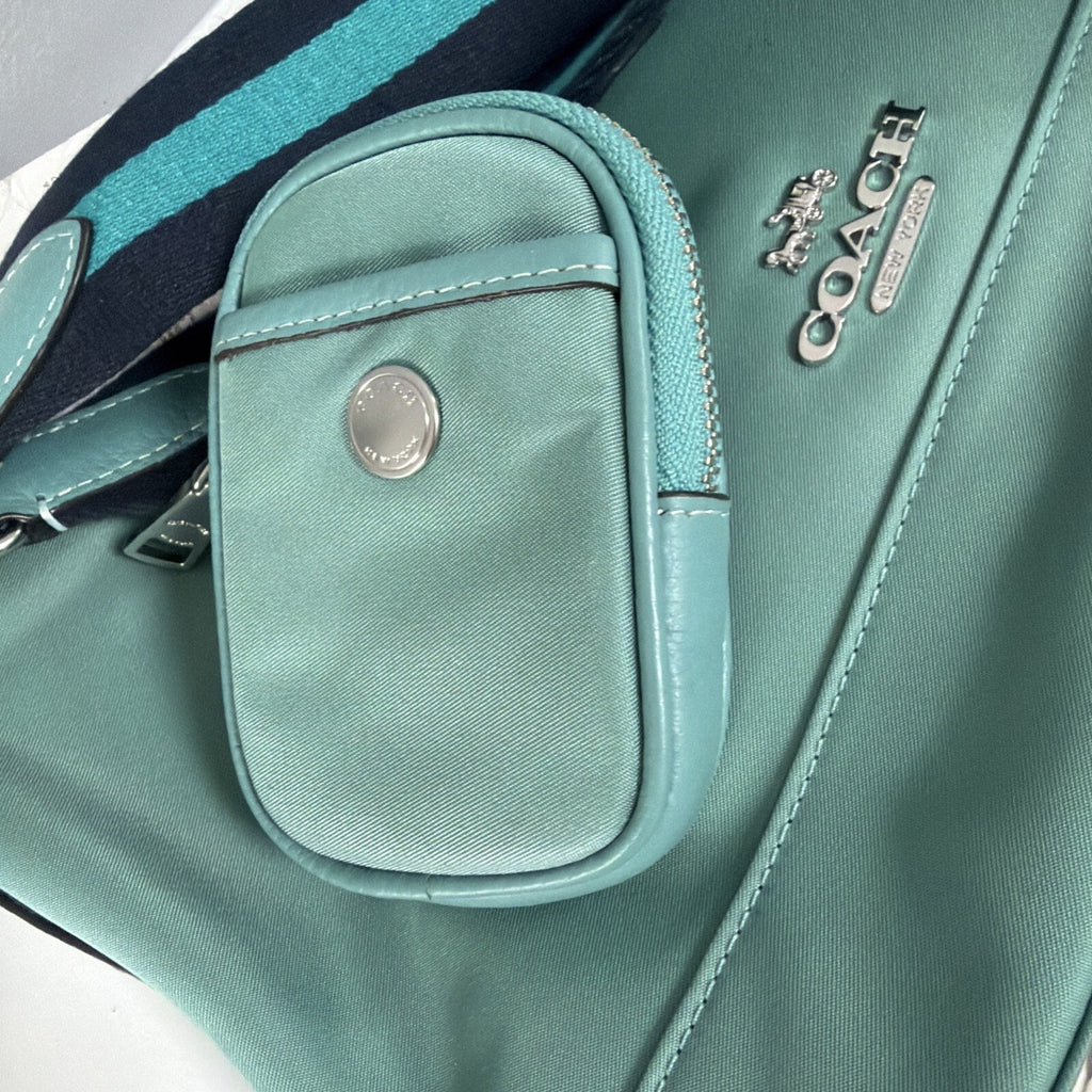 Coach Nylon Ellis Shoulder Bag CA205 Blue Green Multi With Coin Purse £425 BNWT