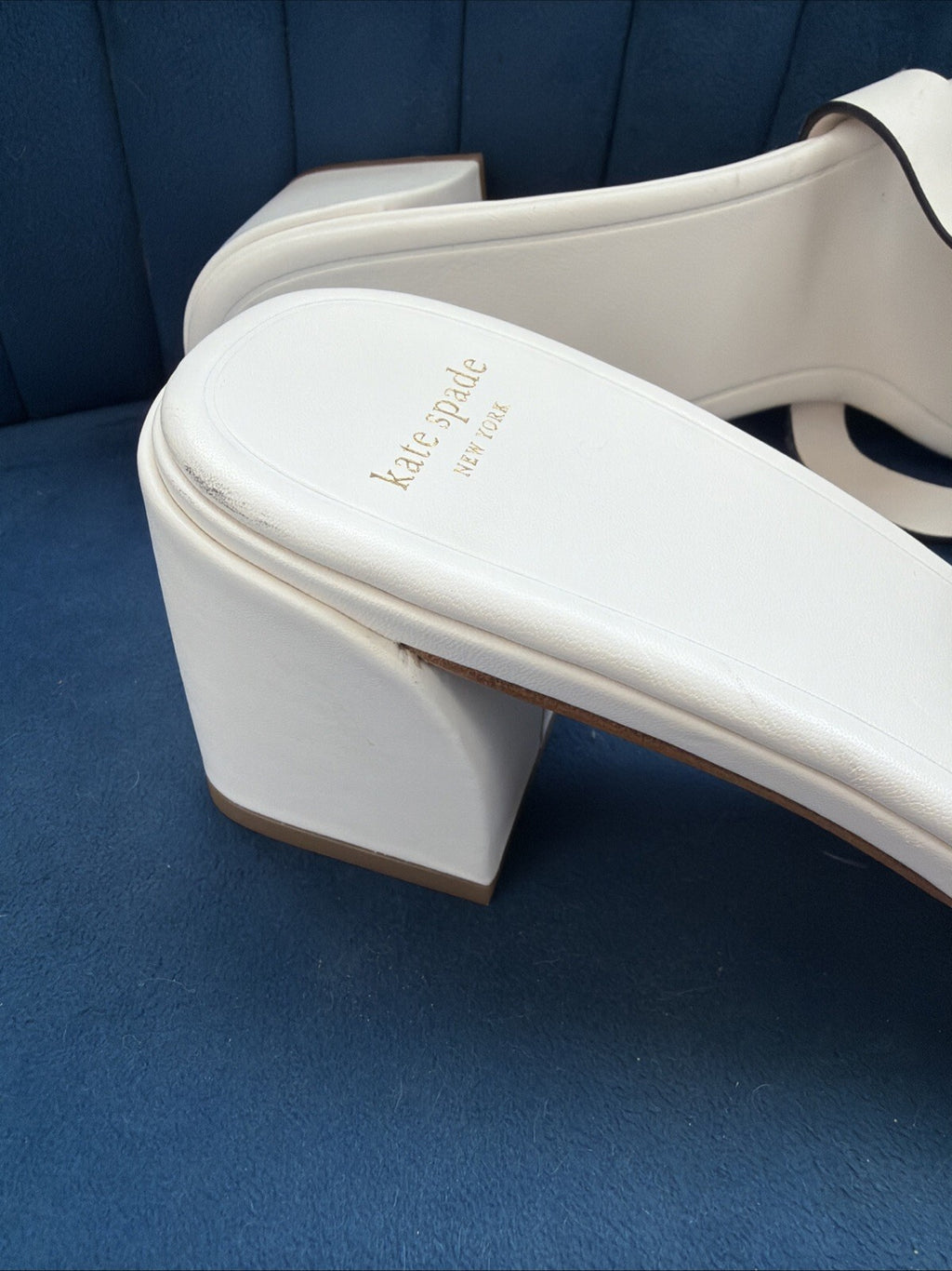 Kate spade Duo Block-Heel Dress Sandals Mules Cream Ivory Leather Uk 7 New
