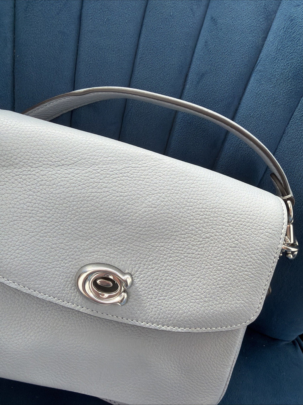 Coach Cassie 19 Pebbled Leather Shoulder Bag Grey Blue Silver 3 Straps BNWT