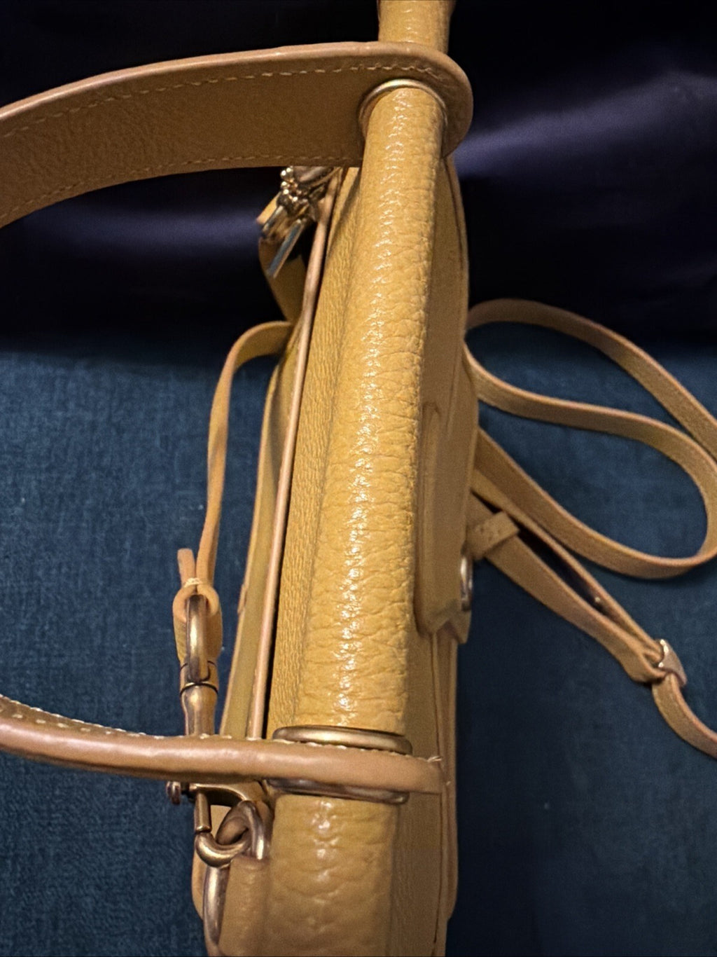 Coach Willis Top Handle 18 Crossbody Pebbled Leather Flax Mustard New