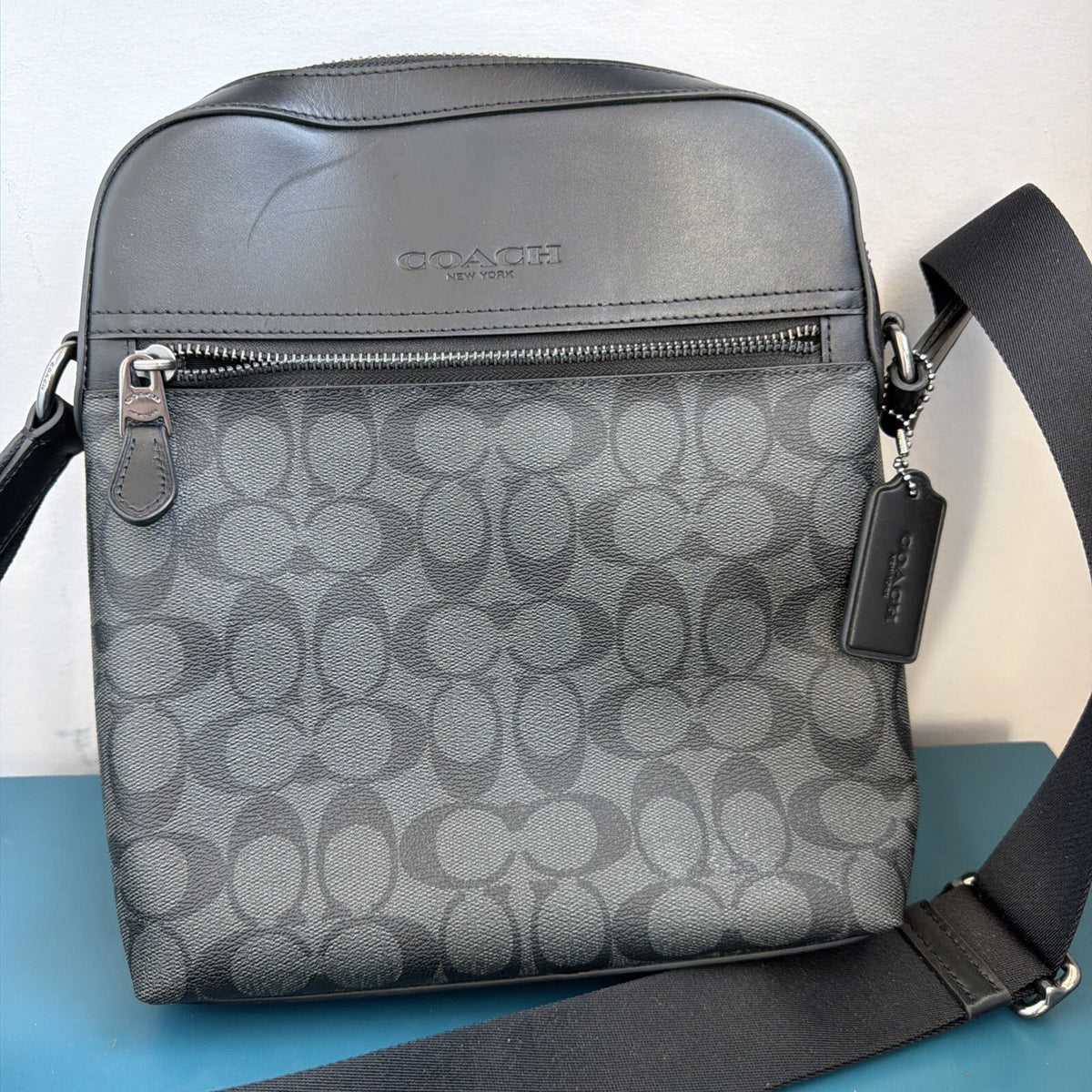 356 Coach Houston Flight Bag In Signature Canvas & Leather Black New £350