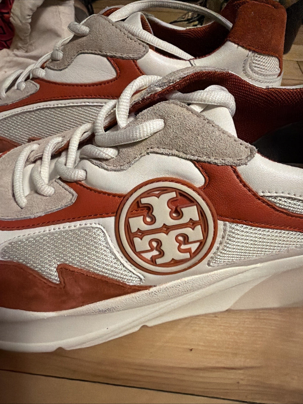 Tory Burch Sawyer Trainer Orange Suede Athletic Shoes Uk 7 New £245