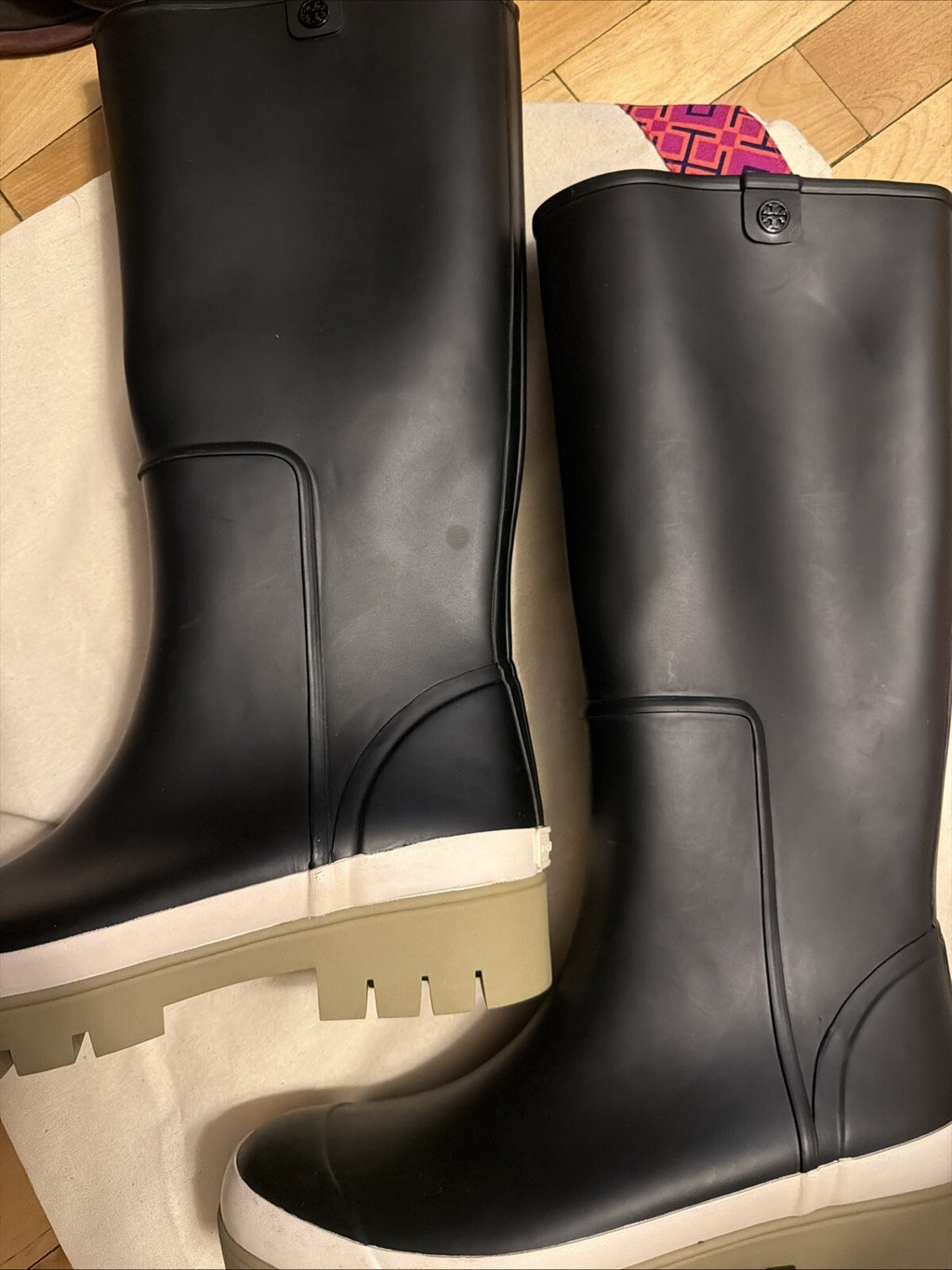 Tory Burch Hurricane Tall Wellington Rain Boots Wellies Uk 6.5 New With Dustbag