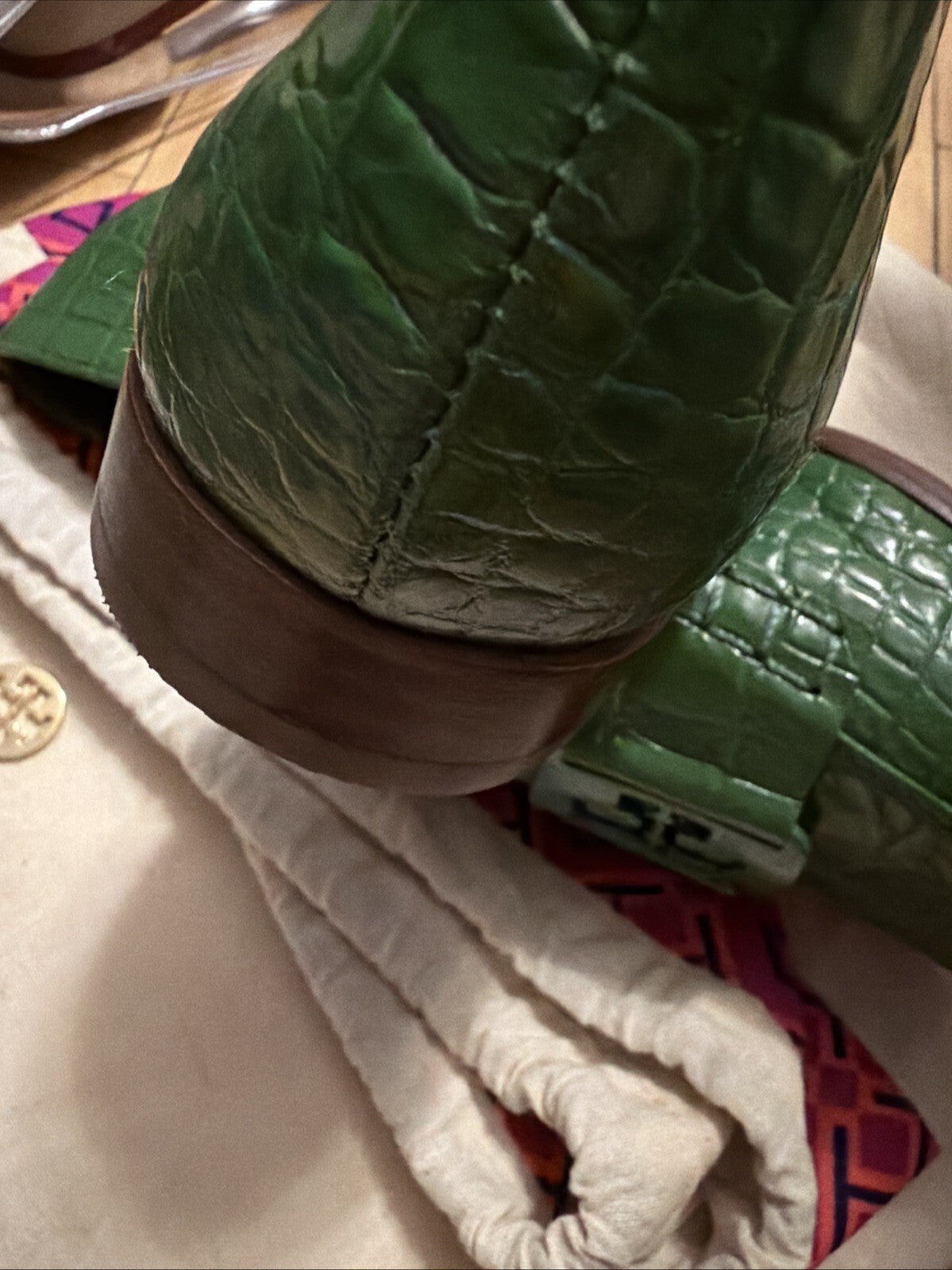 Tory Burch Georgia Green Croc Embossed Leather Loafer Uk 3.5 BN With Dust Bag