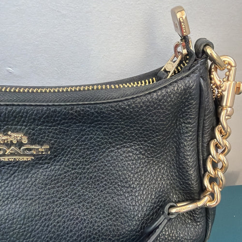 355 Coach Teri Shoulder Bag Black Pebbled Leather Genuine Strap Strap Damage