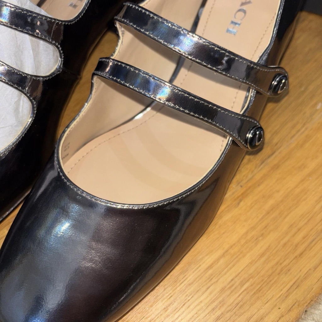 Coach Angelina Patent Leather Mary Jane Shoes UK 8 Anthracite Metallic BNIB