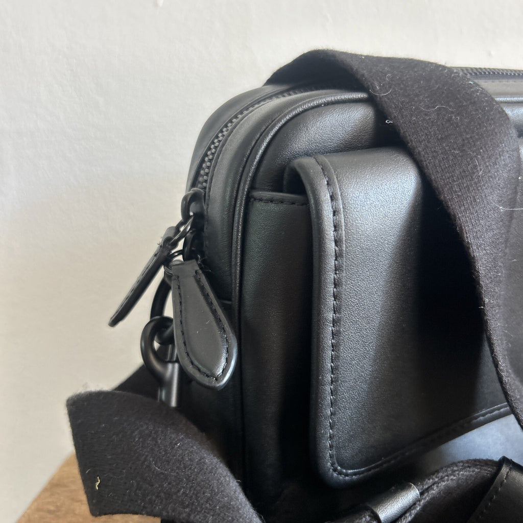 Coach Charter Flap Crossbody 24 In Black Leather BNWT 2 Straps