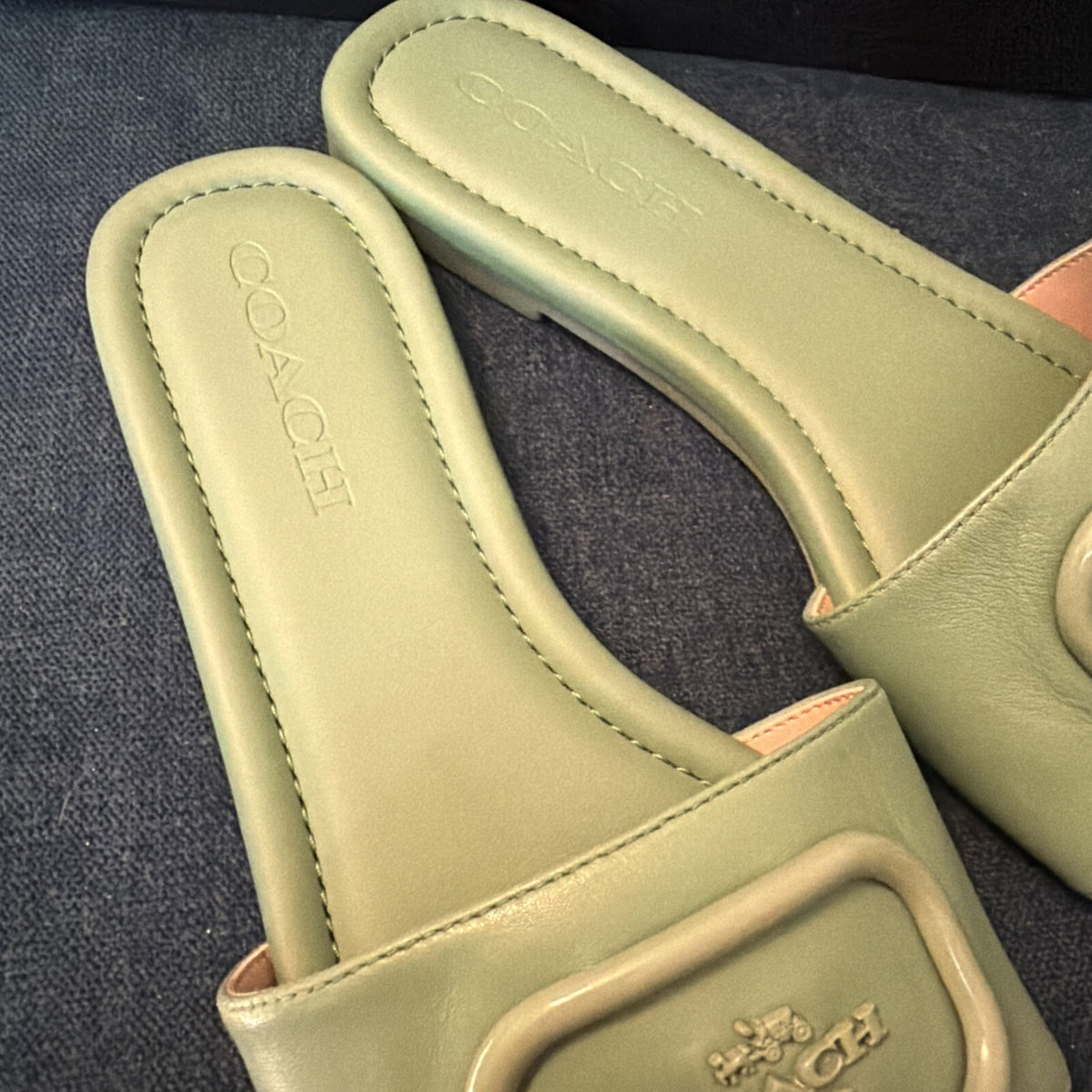 Coach Evy Leather Sandal Slider Soft Green UK 5 / EU 37.5 RRP £195