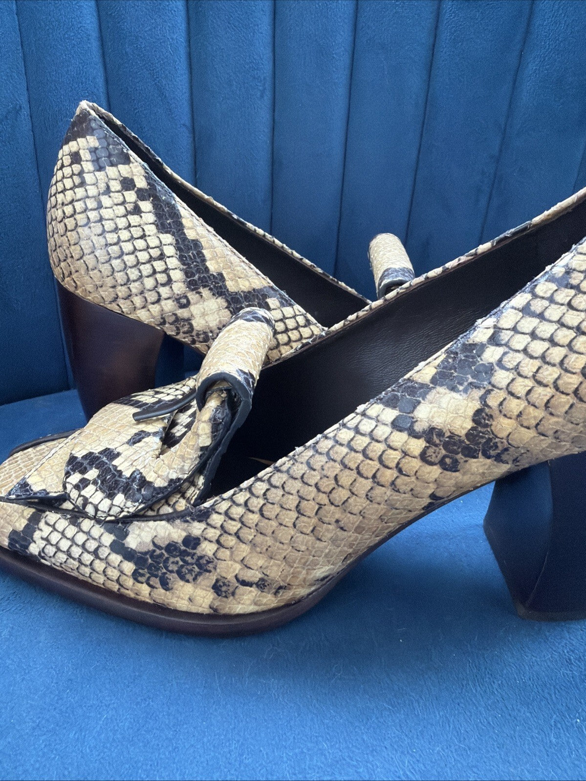 Tory Burch Buckle Heel Loafer In Stamped Snake Printed Leather Uk 3 BN