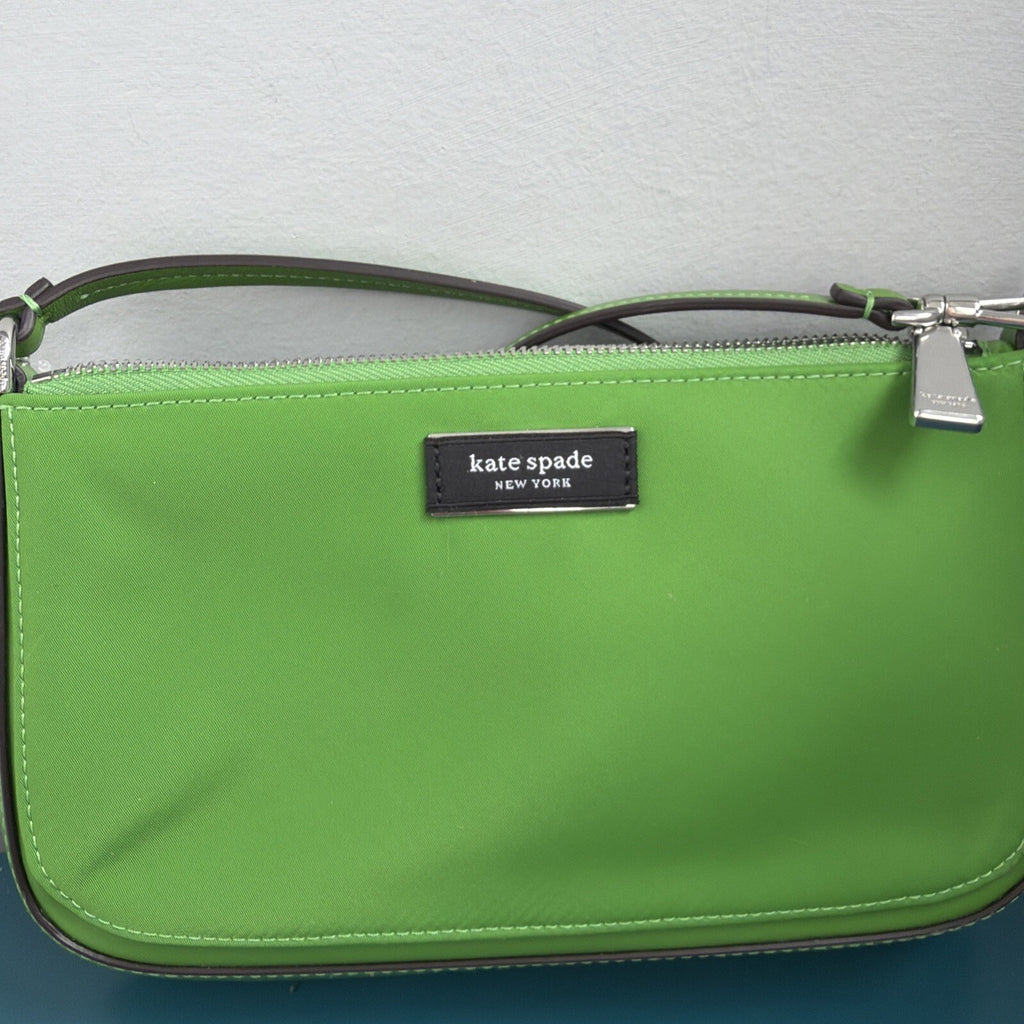 359 Kate Spade Sam Icon Nylon Mini Pochette Wristlet Shoulder Bag Green BNWT