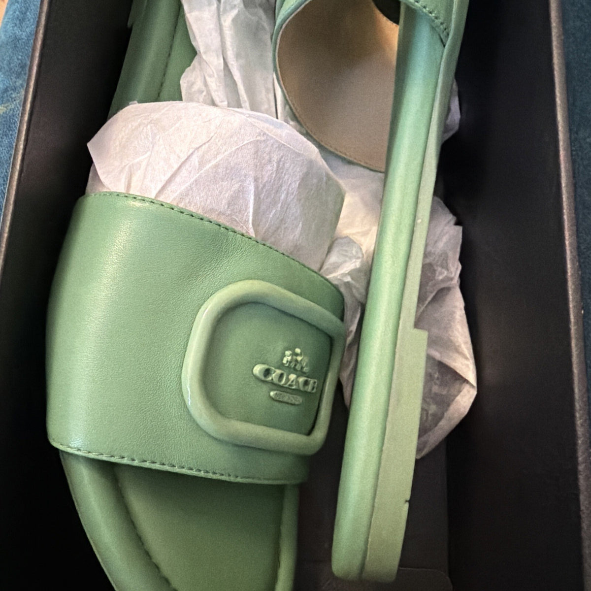 Coach Evy Leather Sandal Slider Soft Green UK 5 / EU 37.5 RRP £195